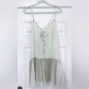 Free People FP belle dress Pale Blue Beaded and Fringe Dress large